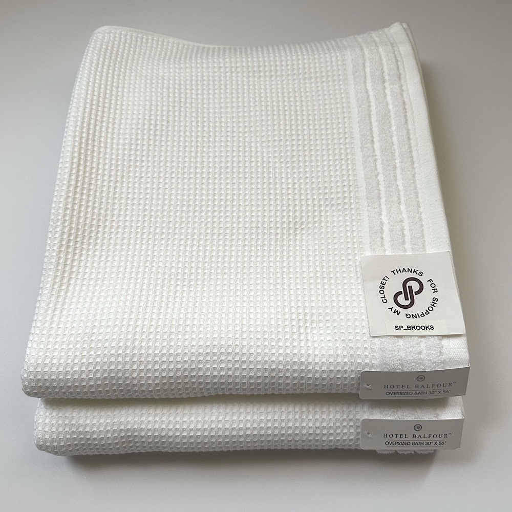 🎁9 PC Hotel Balfour Oversized Bath Towel Set- Cotton- White Waffle Texture - Picture 2 of 9